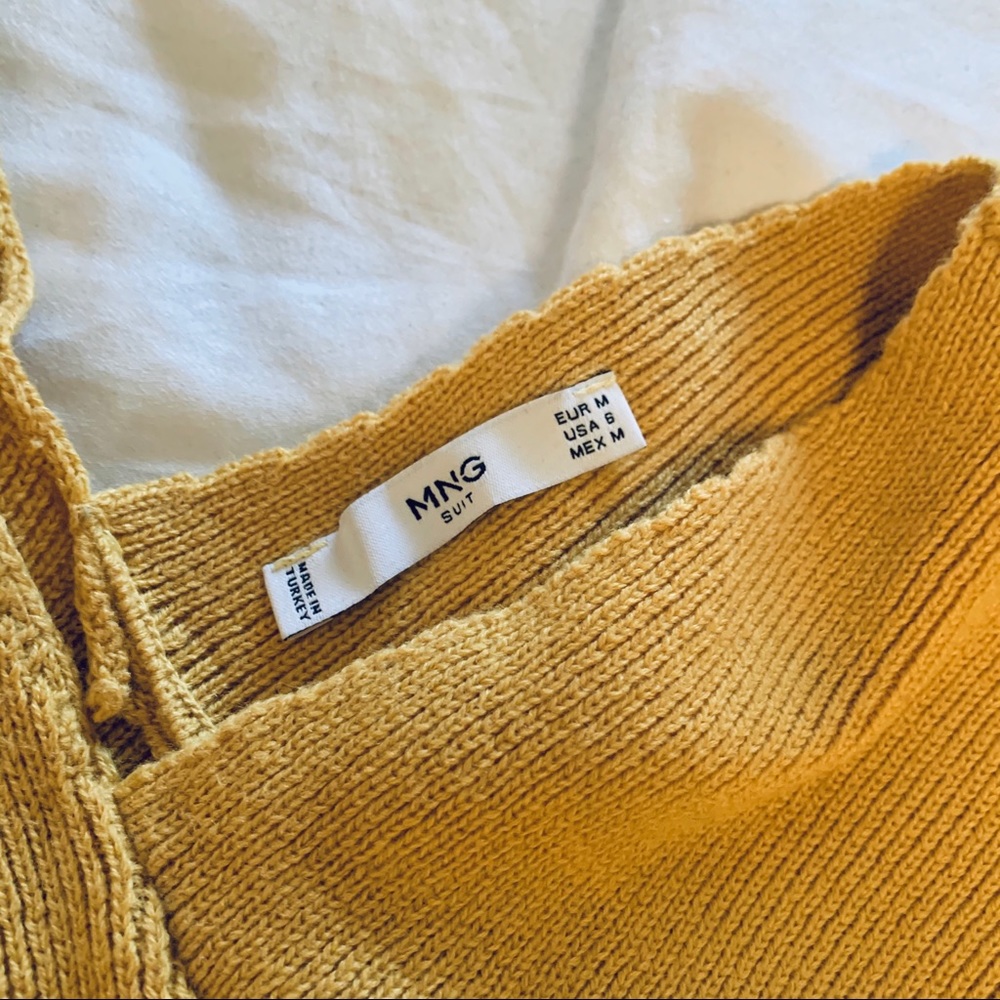 Mango Yellow V Neck Asymmetrical Sweater - Picture 6 of 7